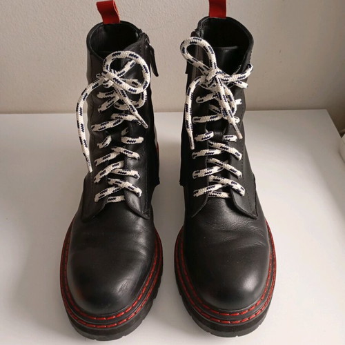 Bibi Lou leather women's ankle boots used, size 39/39.5, black/red