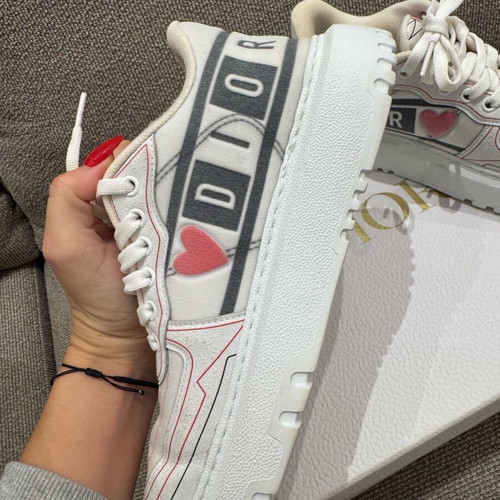 Dior women's sneakers used, size 37, white with red heart detail