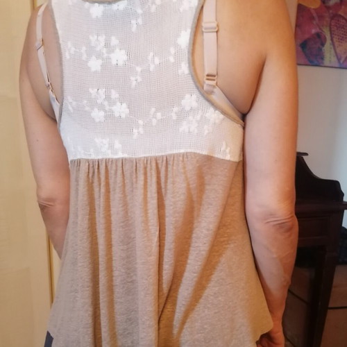 Moutaki top one size like new, white and beige with lace