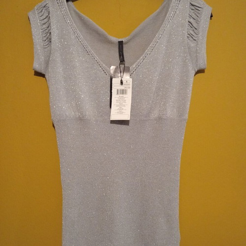Naf Naf silver lurex viscose top new, size S