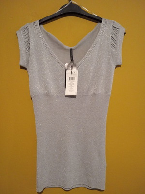 Naf Naf silver lurex viscose top new, size S