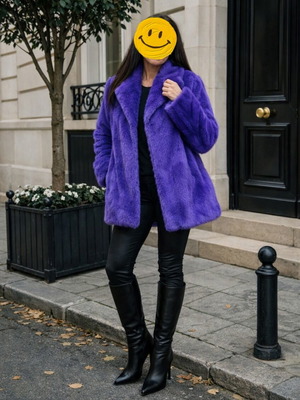 Purple faux fur coat, one size