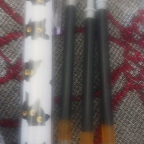White pen with black cats and 4 ink refills