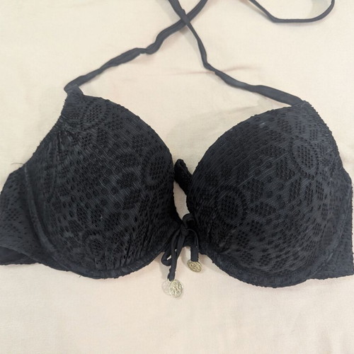 Black Crochet Lace Halter Bikini Set used with Gold Charms