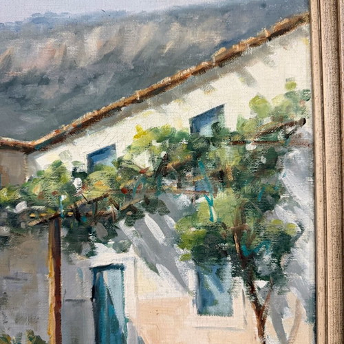 Α. Σέρφος Ελαιογραφία Σαν Καινούργιο, Όμορφο Τοπίο Σε Κορνίζα Εποχής