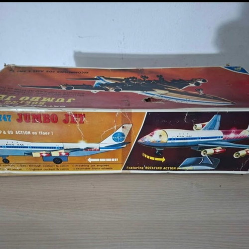 Vintage Pan Am Jumbo Jet 747 metal toy plane, 1970s Japan