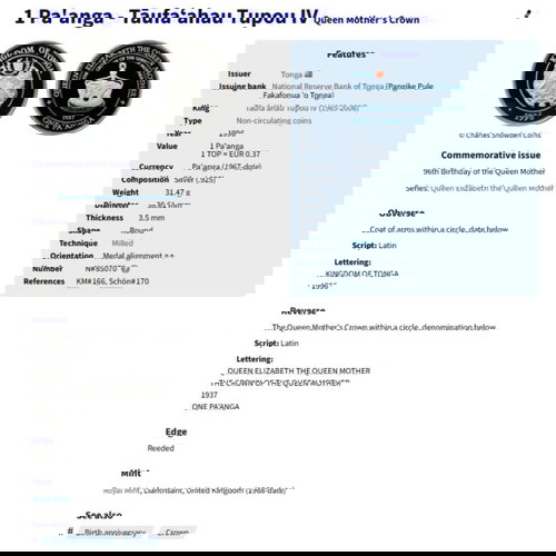 Νόμισμα Kingdom of Tonga 1996 Silver Proof μεταχειρισμένο με COA