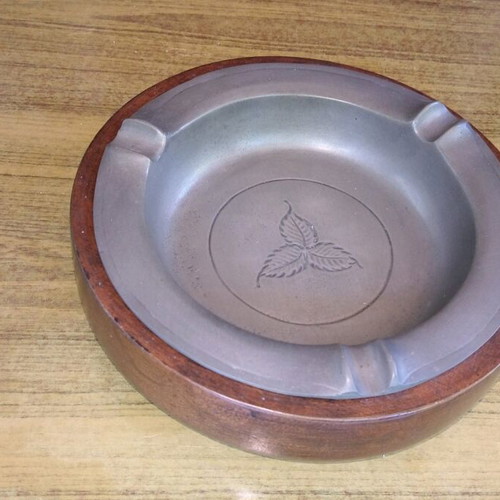 Handmade ashtray from pewter and wood new