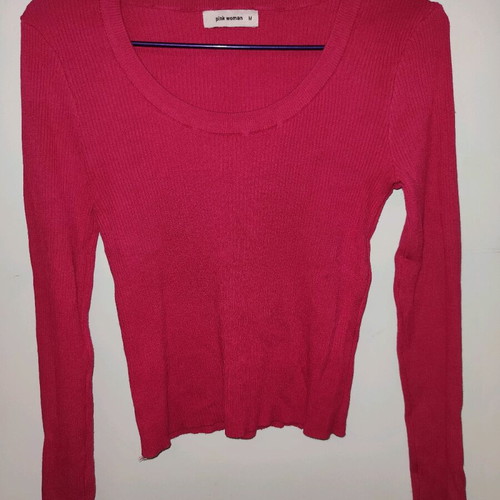 Pink Woman knitted ribbed blouse used, pink, size S