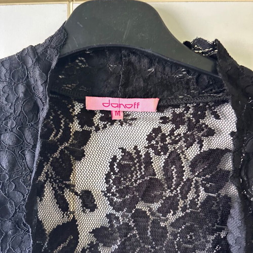 Danoff Lace Wrap Top Black elastic lace like new, size M