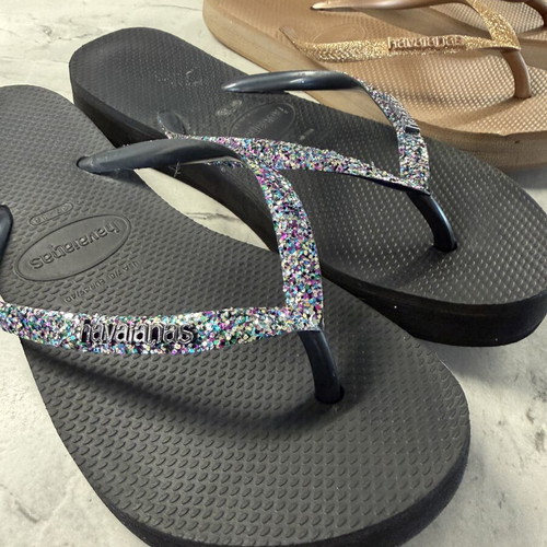 Havaianas Slim Glitter Flip-Flops Set of 2 Pairs, Used, Size EU 39