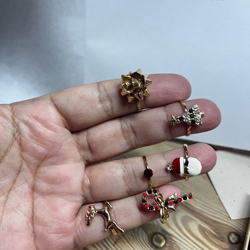 Christmas rings set of 6 new, metal with enamel