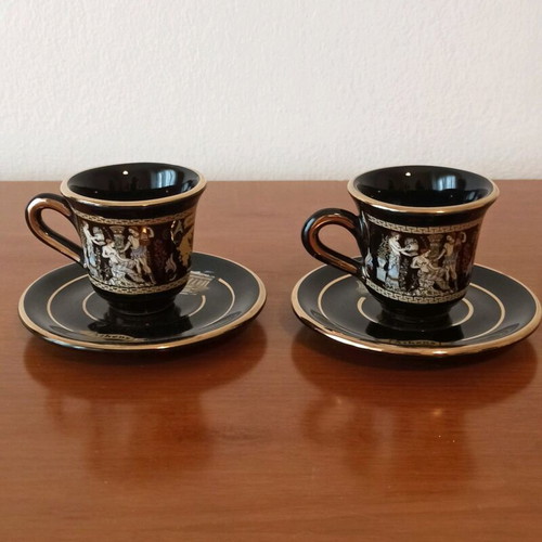 Espresso coffee cups with saucers 2pcs vintage handmade with 24k gold details