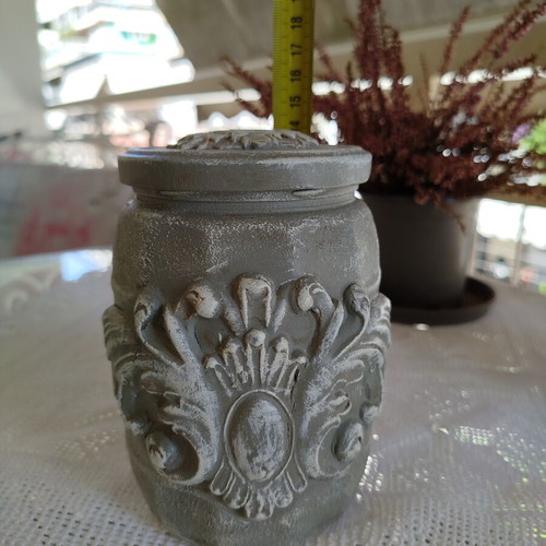 Decorative vase with lid baroque style upcycled glass art like new