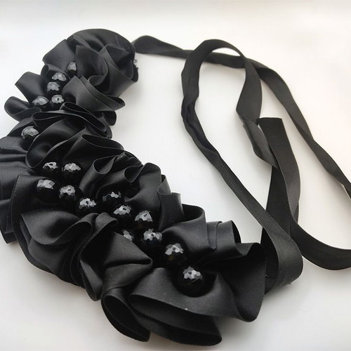 Decorative Satin Collar with Black Beads like new for Shirts and Blouses
