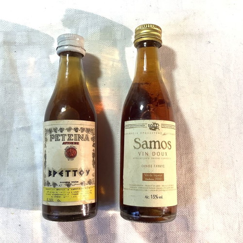Greek liquor miniatures used, set of 8 bottles