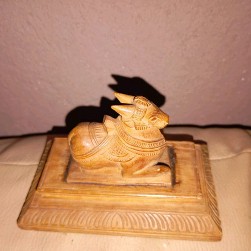 Wooden Nandi Figurine used, Hindu sacred bull collectible