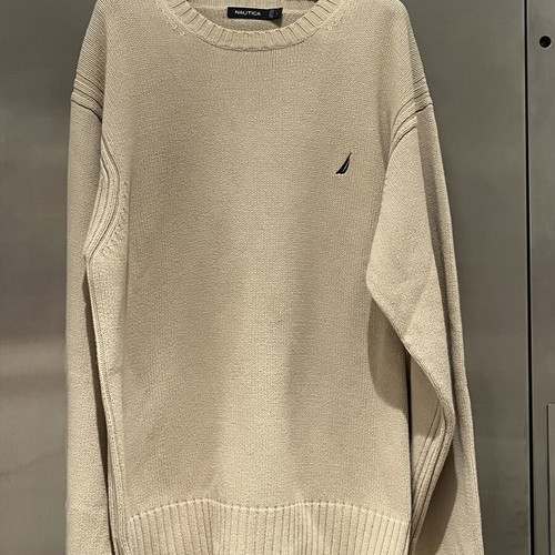 Cotton knit Nautica sweater beige, like new, wide fit, size L