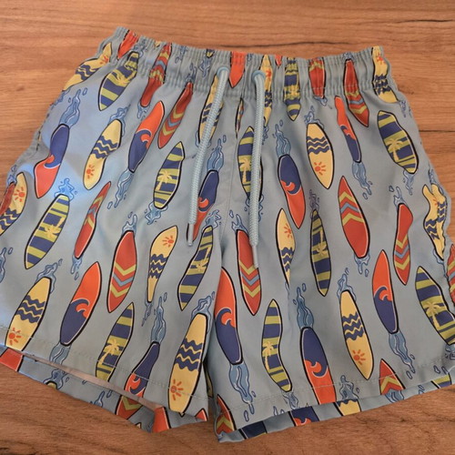 Boys' swim shorts, ages 4-6, blue and turquoise
