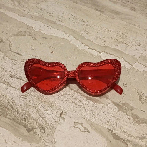 Heart-shaped sunglasses with glitter like new, red