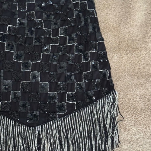 Nasty Gal mini skirt with braided tassels, new, size S, black and silver