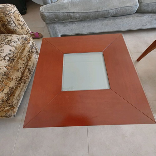 Solid coffee table with sandblasted glass 0.60x0.60