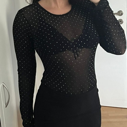 Mesh rhinestone bodysuit black, like new, one size
