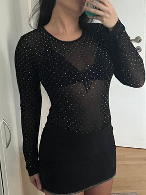 Mesh rhinestone bodysuit black, like new, one size