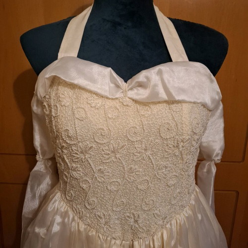 Vintage handmade wedding dress 60s'-70s' like new, size XS-S, beige