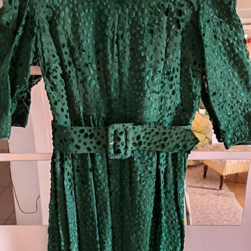 Evening dress refurbished, cypress green, vintage with tulle sleeves