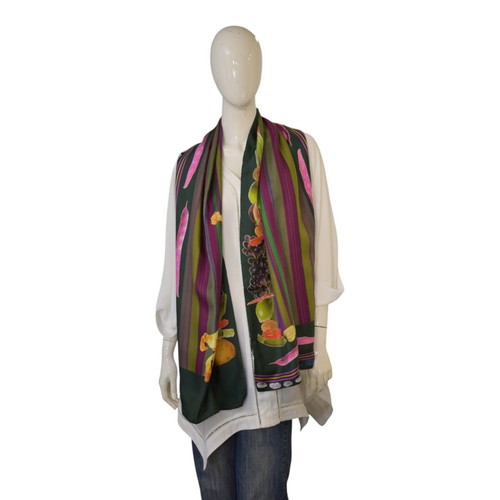 Etro Milano silk scarf used with botanical fruit and vegetable design