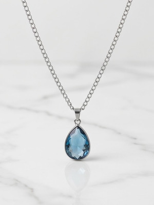 Necklace with Blue Crystal Tear made of Steel new