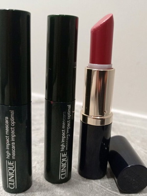 Mini mascara Clinique 2 pcs and Estee Lauder lipstick used