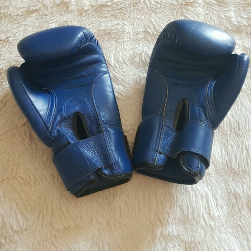 Technics leather blue 8-oz boxing gloves with velcro straps