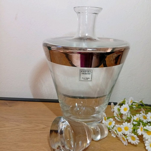 Espiel Collection crystal carafe with silver border, handmade