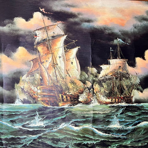 Naval Battle with Pirate Ships by P. Quintrel used