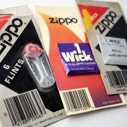 Zippo flint and wick replacement cards, old, set of 3
