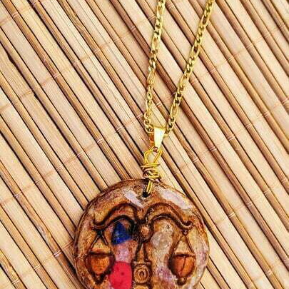Libra handmade polymer clay necklace with semi-precious stones gold color