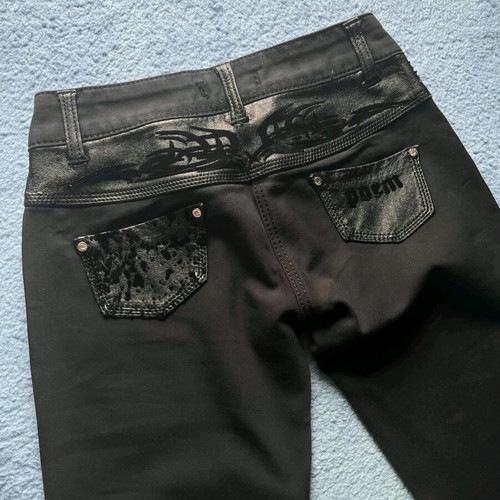 Black pants used with leatherette details, size S
