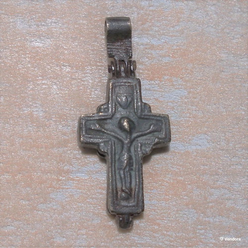 Silver old double-sided cross with case for Holy Wood or Saints' Relic used