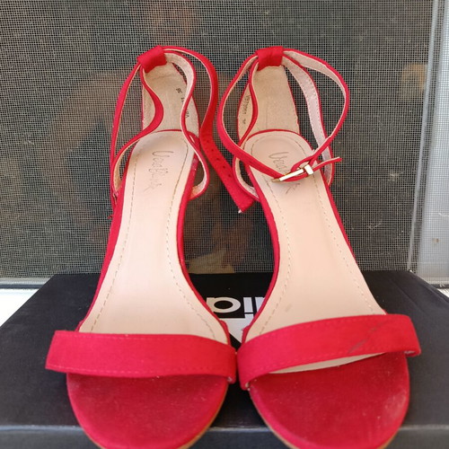 Suede red sandals size 36 used, 9 cm heel height