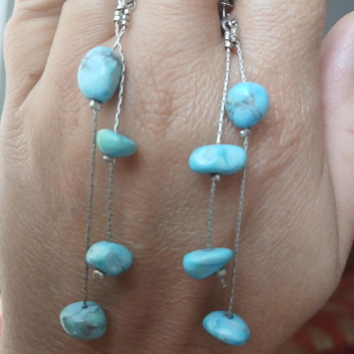 Sterling silver 925 earrings with turquoise, 6cm, like new