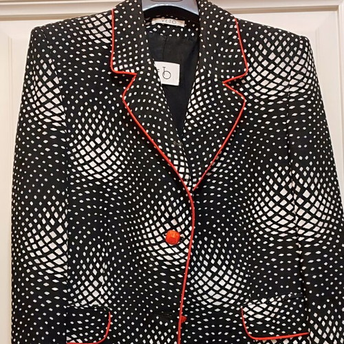 Women's black and white jacket with red piping like new