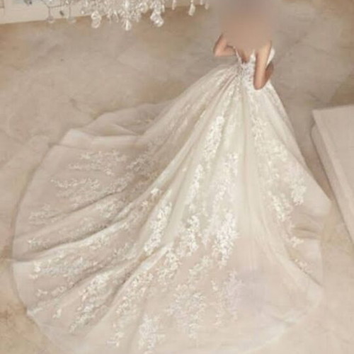 Wedding dress like new princess style with train and lace, size S