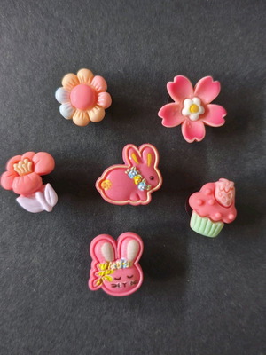 Crocs charms set with Easter bunny and flowers like new, pink multicolor