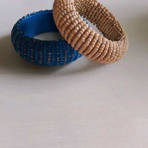 Toi&Moi wooden bracelets used, pack of 7, vintage