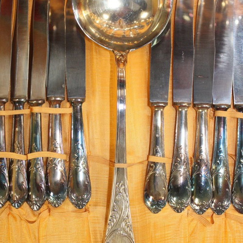 Placcato Argento table cutlery set for 12 people new, Baroque style