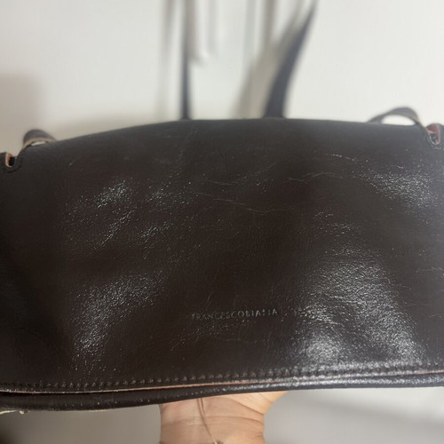 Francesco Biasia leather shoulder bag used, vintage Y2K, brown and orange suede interior