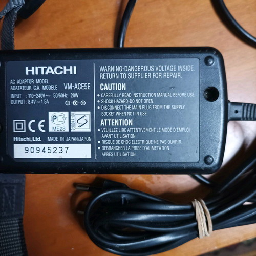 Hitachi video camera used with foldable screen and VHS cassette