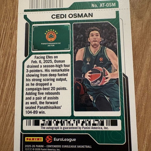 2025-26 Contenders EuroLeague Cedi Osman Panathinaikos Airlines Ticket card new